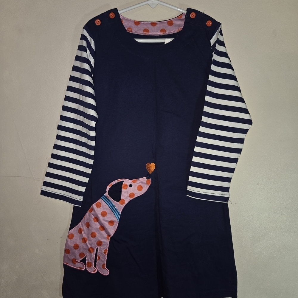 Navy Blue Striped Kids Nightgown with Dog Design - Picture 7 of 10
